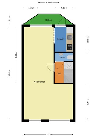 Floorplan - Kastanjesingel 181a, 3053 HK Rotterdam
